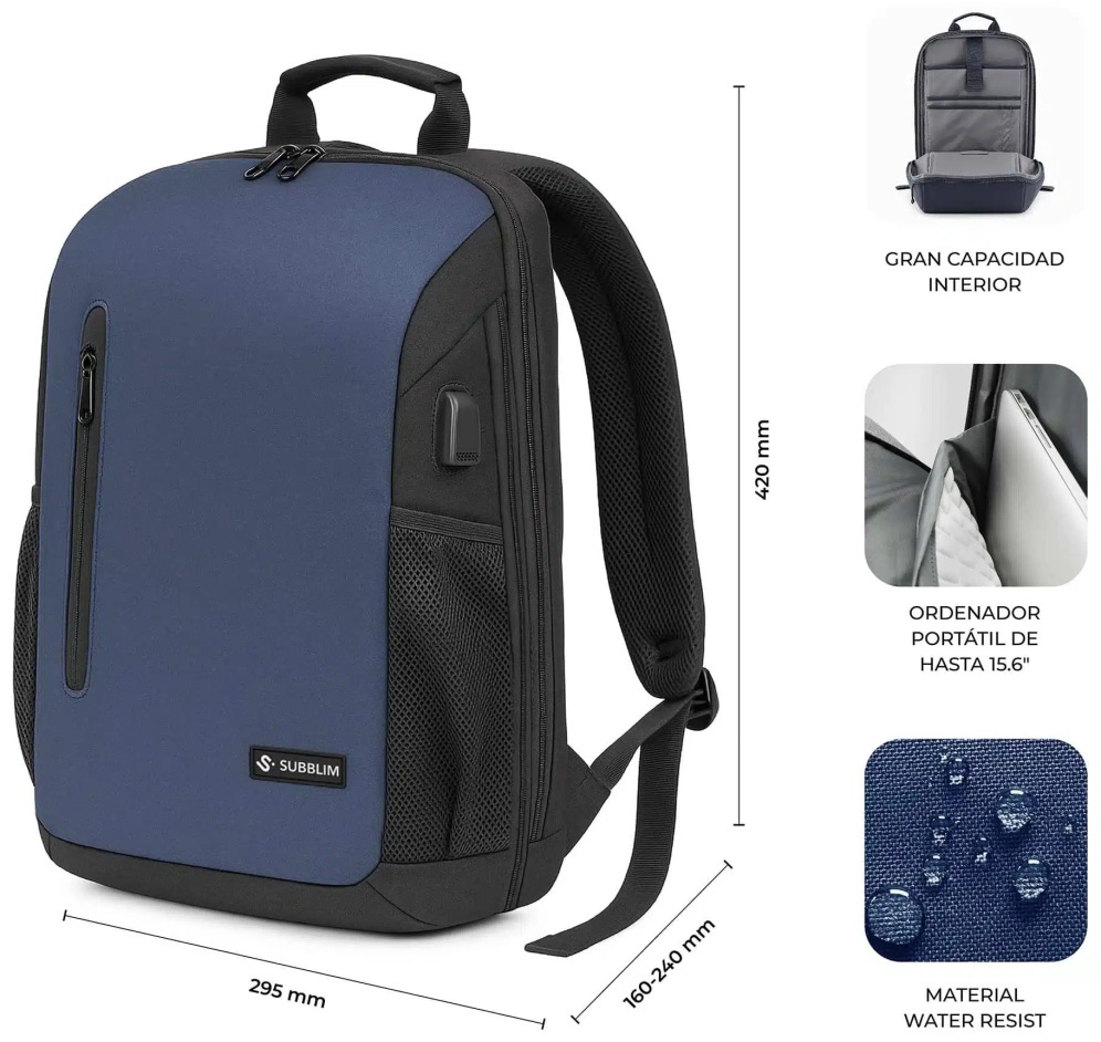 SUBBLIM Nomad Xpand Air Padding mochila City backpack Azul Poliéster reciclado