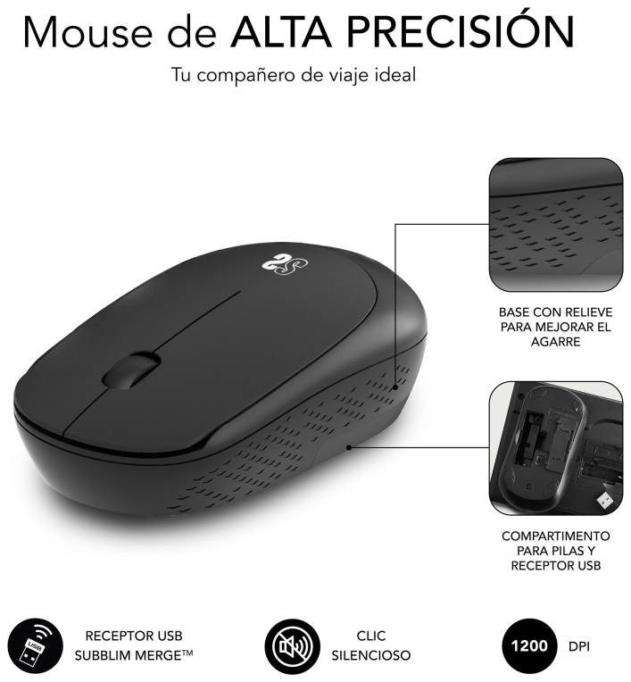 SUBBLIM Alfombrilla con Ratón Harmony Pack Mousepad XL + Wireless Mouse Black