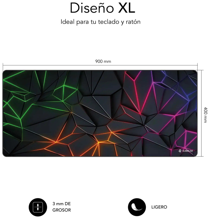 SUBBLIM Neon Obsidian XL Alfombrilla de ratón para juegos Negro, Multicolor