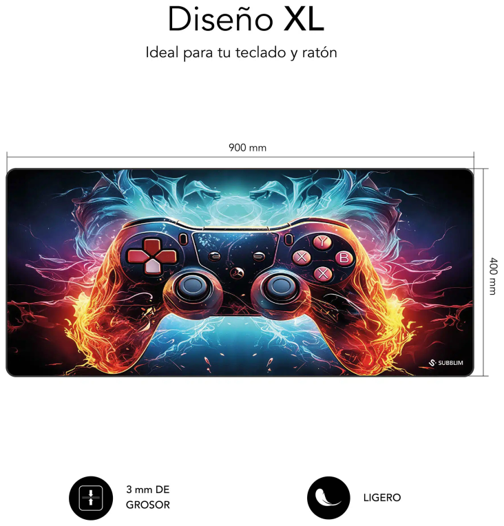 SUBBLIM GameCore XL Alfombrilla de ratón para juegos Negro, Multicolor