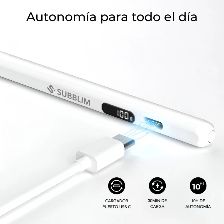 SUBBLIM NoteFlow StylusPen para iPad Pantalla Batería Li-Po USB-C Carga Palm Rejection