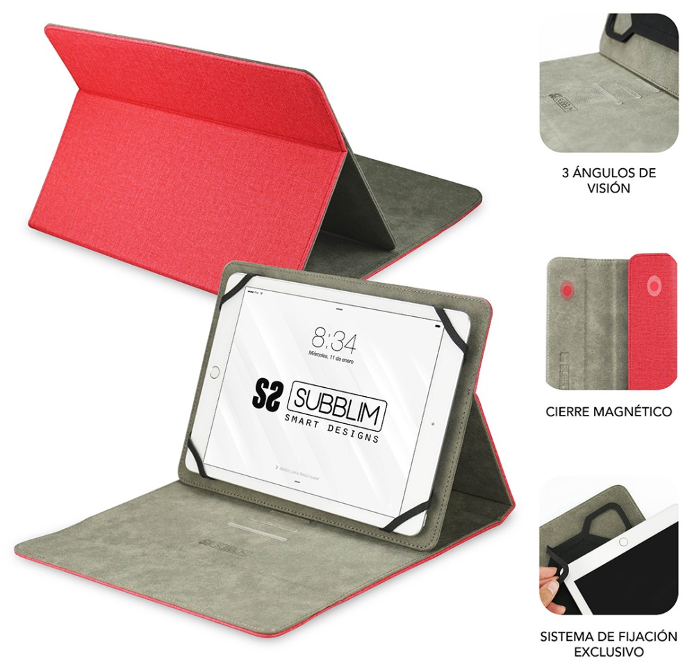 SUBBLIM Funda Tablet Clever Stand Tablet Case 10,1" Red