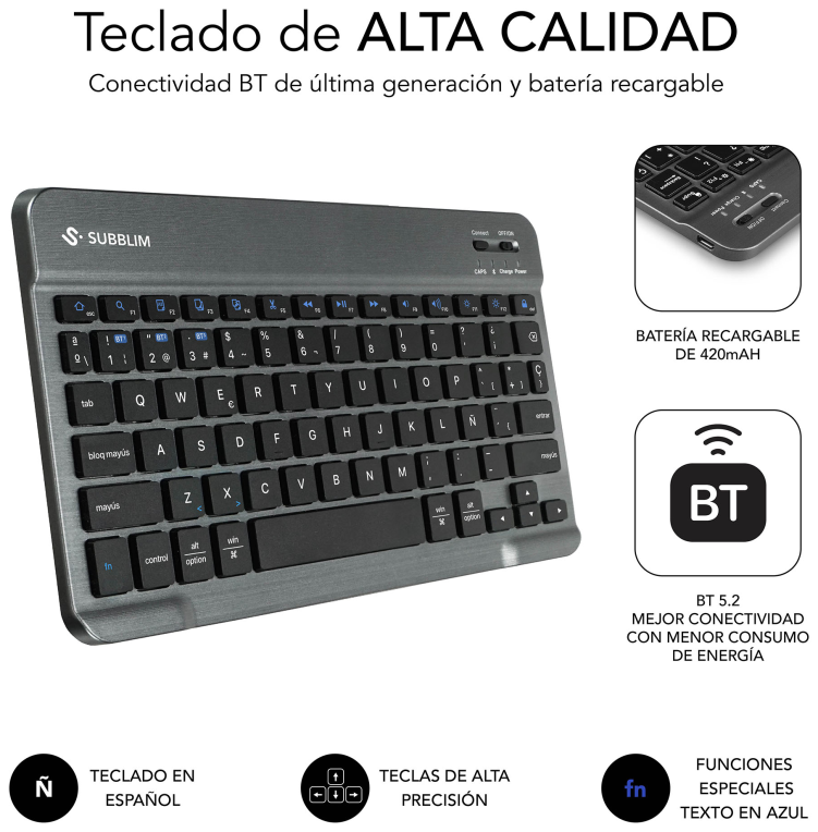 SUBBLIM Funda Tablet Keytab Pro Samsung Galaxy Tab A11 + Negro 11" Teclado BT Extraible