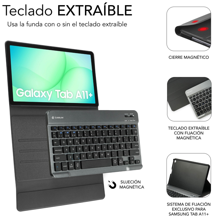 SUBBLIM Funda Tablet Keytab Pro Samsung Galaxy Tab A11 + Negro 11" Teclado BT Extraible