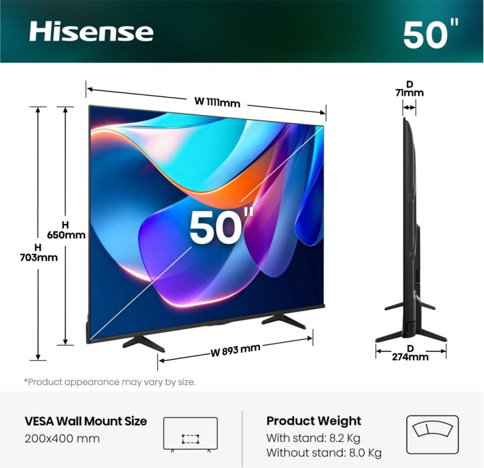 Hisense 50A6S 127 cm (50") 4K Ultra HD Smart TV Wifi Negro