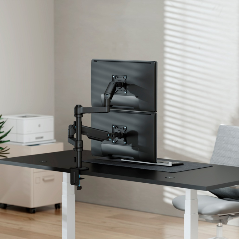 AISENS Soporte de Mesa Eco Contrapeso Giratorio e Inclinable Para Monitor/TV 9kg (3 Pivotes, 2 Brazos) de 17-32", Negro