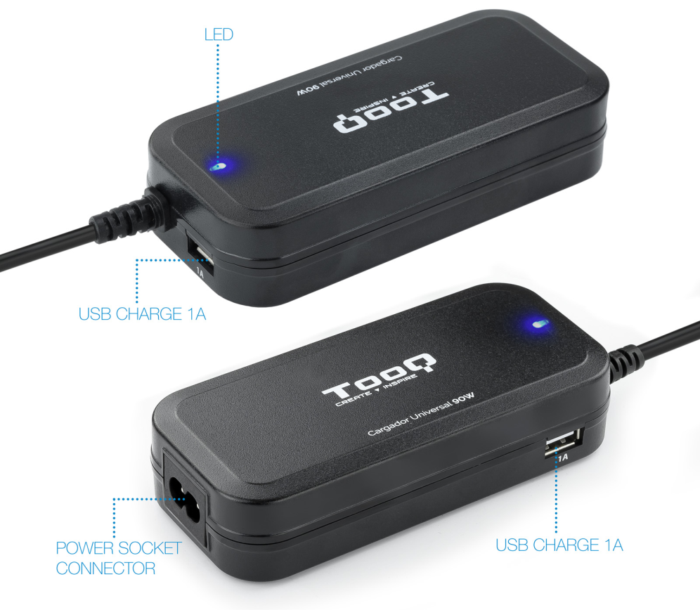 TooQ TQLC-90BS02AT adaptador e inversor de corriente Interior 90 W Negro