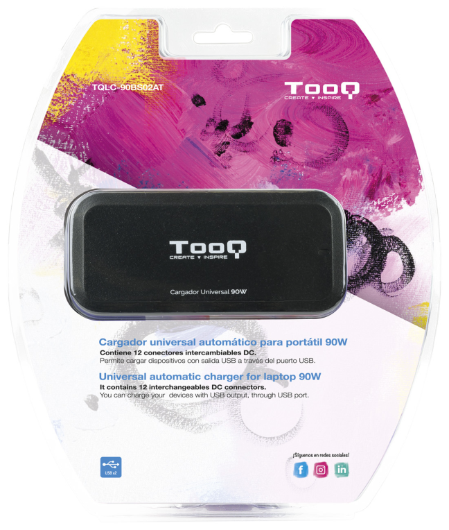 TooQ TQLC-90BS02AT adaptador e inversor de corriente Interior 90 W Negro