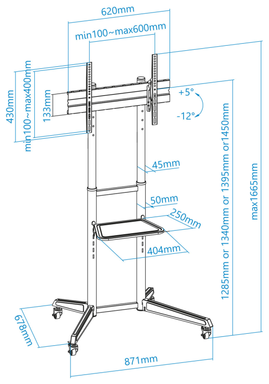 TooQ RAMSÉS Soporte de Suelo con Ruedas para Pantallas 37"- 70", Negro