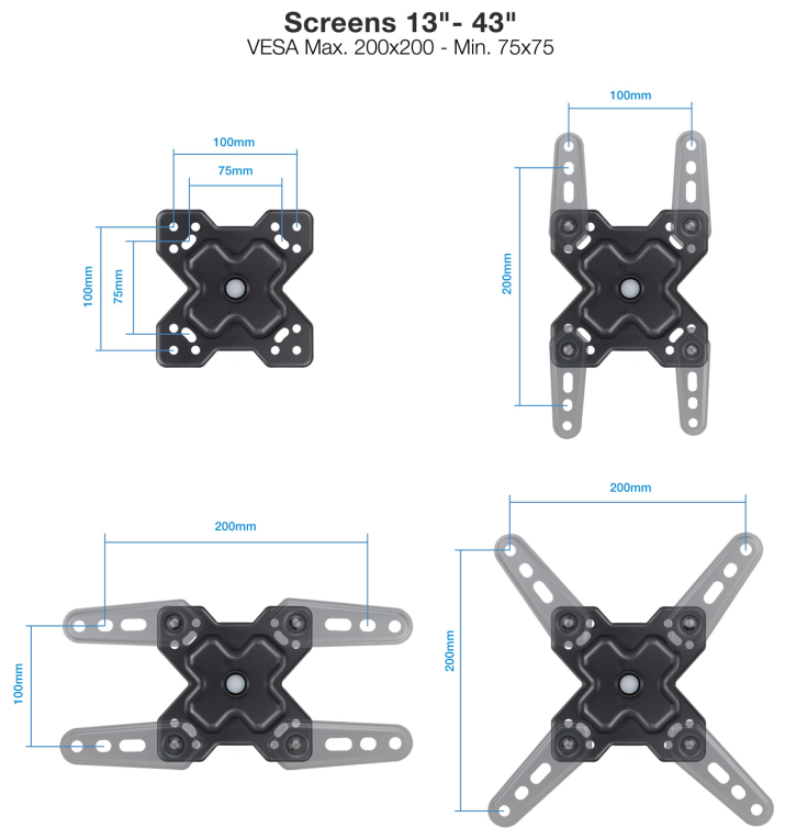 TooQ Soporte de Pared para Pantallas 13"-43", Negro