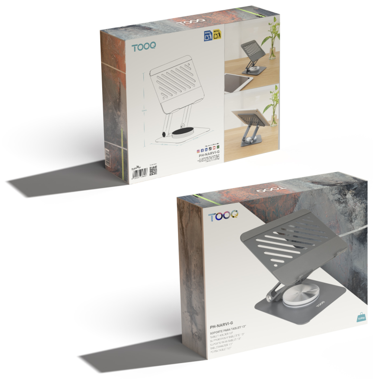 TooQ Soporte Elevador con rotación 360° y ajustable, para dispositivos de hasta 13”, Color Gris Oscuro