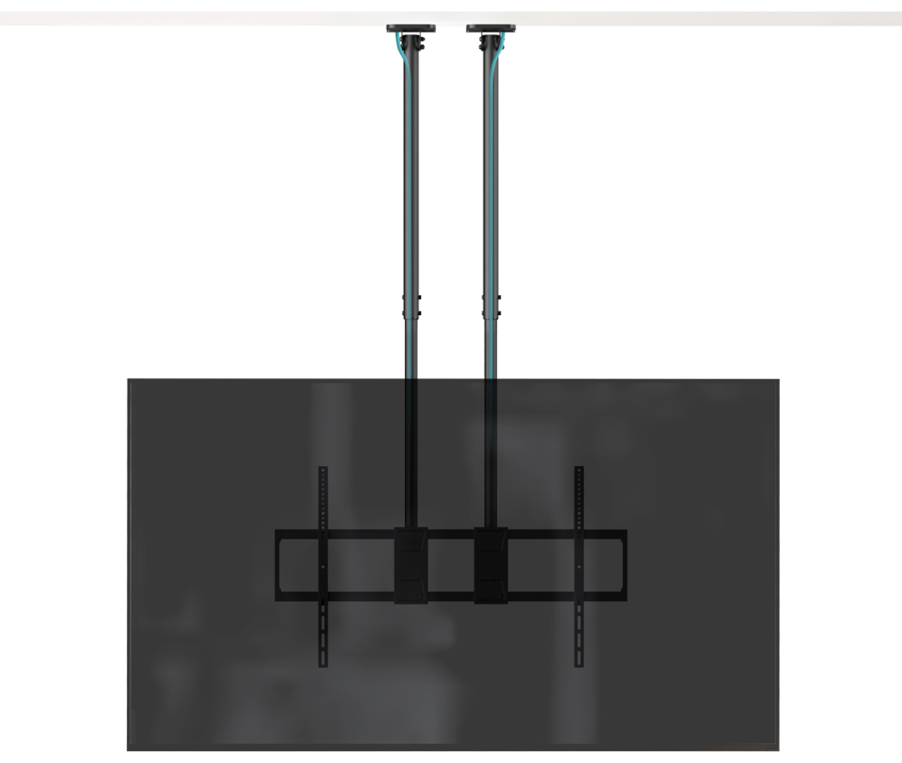 TooQ Soporte de Techo Extensible con doble mástil para Pantallas 60”-120", Negro