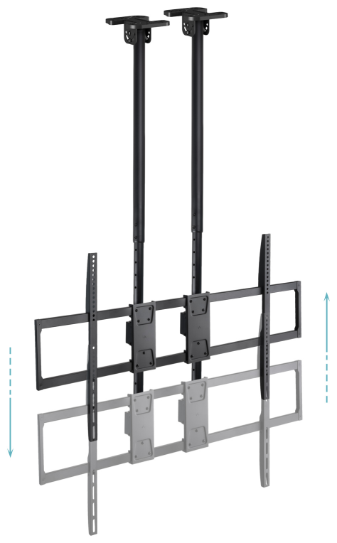 TooQ Soporte de Techo Extensible con doble mástil para Pantallas 60”-120", Negro