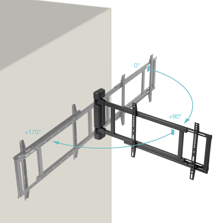 TooQ Soporte de pared Con regulación eléctrica para pantallas de 32” – 75”, Negro