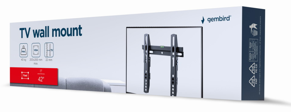 Gembird WM-42F-02 soporte para TV 106,7 cm (42") Negro