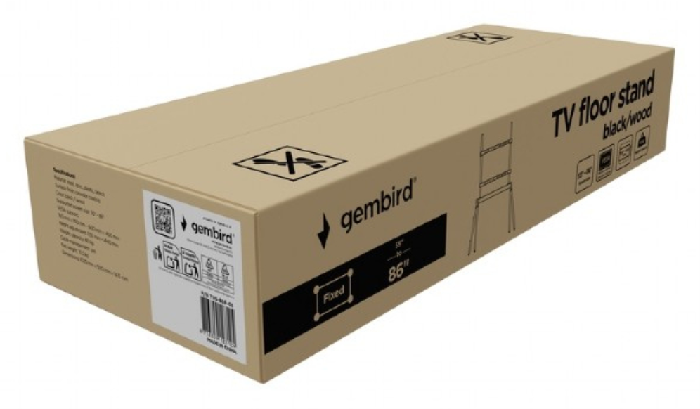 Gembird TVS-86F-01-BK soporte para TV 2,18 m (86") Negro, Madera
