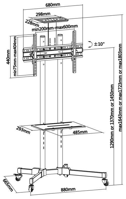 AISENS FT70TE-035 soporte para pantalla de señalización 177,8 cm (70") Negro