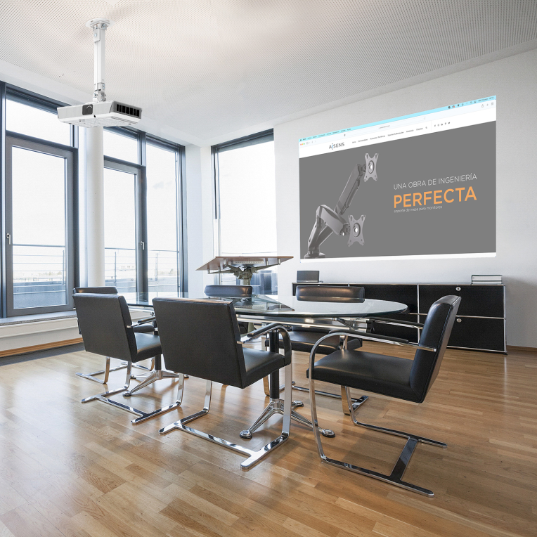AISENS Soporte Universal Giratorio, Inclinable y Extensible de Techo para Proyector 13.5Kg, Blanco