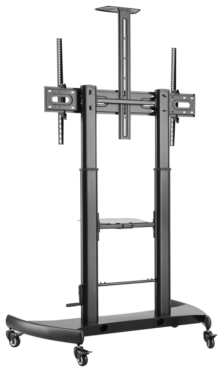 AISENS Soporte de Suelo ECO con Ruedas y Manivela, Bandeja para DVD y Soporte de Cámara para Monitor/TV 100Kg de 60-100, Negro