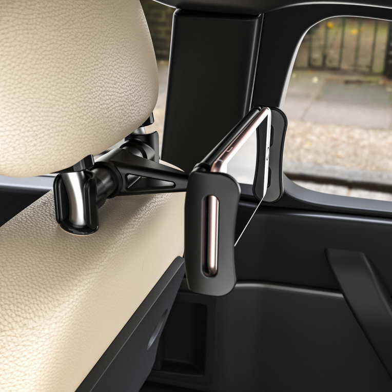 AISENS Soporte Coche Ajustable (1 Pivote) Para Reposacabezas Para Telefono / Tablet, Negro