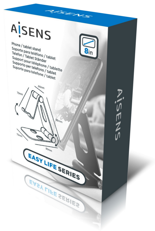 AISENS Soporte De Sobremesa Tamaño M Ajustable (2 Pivotes) Para Movil / Tablet, Plata