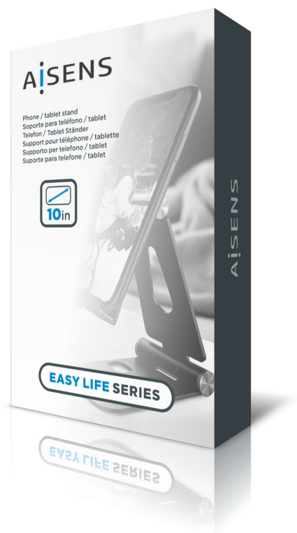 AISENS Soporte De Sobremesa Tamaño XL Ajustable (2 Pivotes) Para Movil / Tablet, Gris