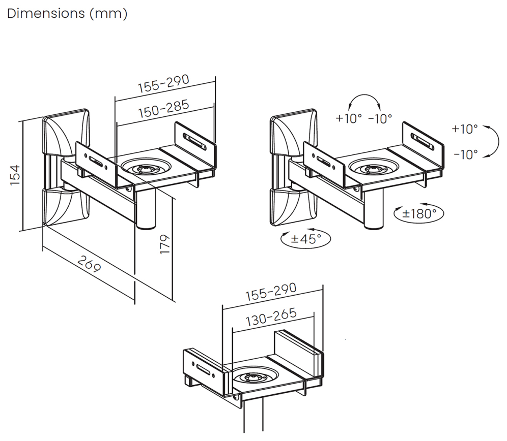 AISENS Soporte Universal De Pared Giratorio E Inclinable Para Altavoces, Negro