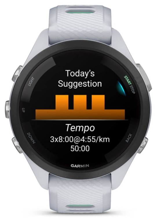 Garmin Forerunner 265S 2,79 cm (1.1") AMOLED 42 mm Digital 360 x 360 Pixeles Pantalla táctil Negro, Blanco Wifi GPS (satélite)