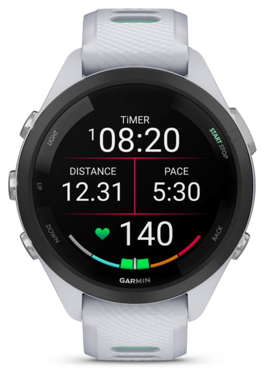 Garmin Forerunner 265S 2,79 cm (1.1") AMOLED 42 mm Digital 360 x 360 Pixeles Pantalla táctil Negro, Blanco Wifi GPS (satélite)