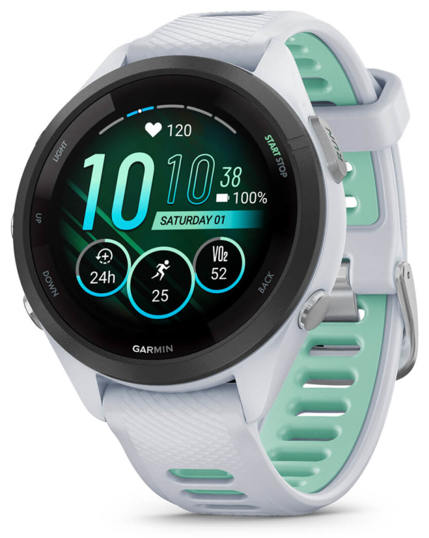Garmin Forerunner 265S 2,79 cm (1.1") AMOLED 42 mm Digital 360 x 360 Pixeles Pantalla táctil Negro, Blanco Wifi GPS (satélite)