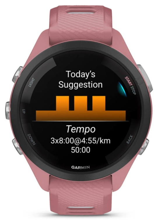 Garmin Forerunner 265S 2,79 cm (1.1") AMOLED 42 mm Digital 360 x 360 Pixeles Pantalla táctil Negro, Rosa Wifi GPS (satélite)