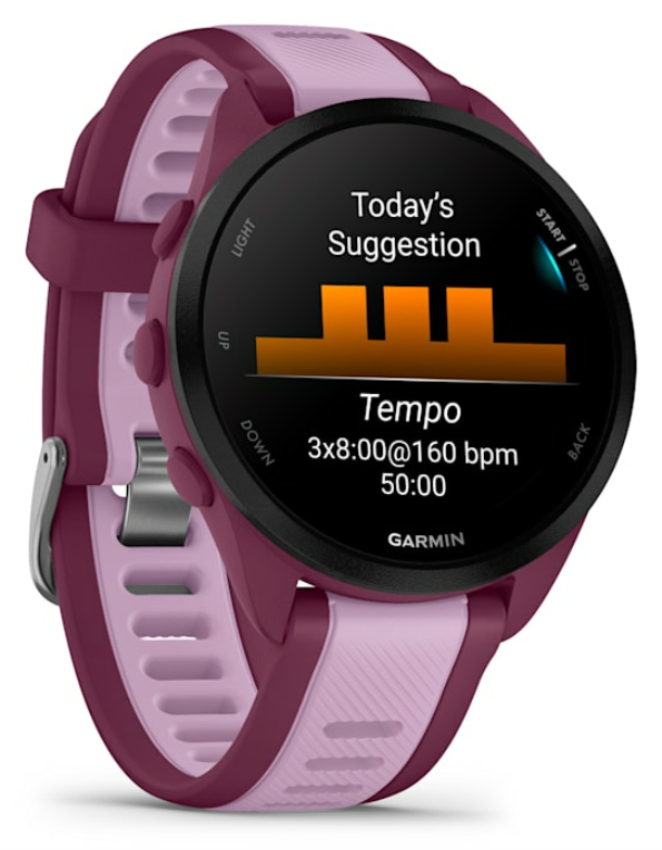 Garmin Forerunner 165 Music 3,05 cm (1.2") AMOLED 43 mm Digital 390 x 390 Pixeles Pantalla táctil Púrpura GPS (satélite)