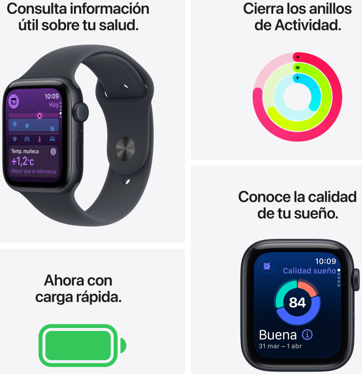 Apple Watch SE (3nd generation) 4,52 cm (1.78") OLED 44 mm Digital 368 x 448 Pixeles Pantalla táctil 5G Negro Wifi GPS (satélite)