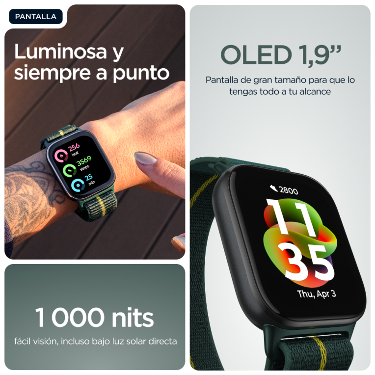 Motorola moto watch fit 4,83 cm (1.9") OLED 44.5 mm Digital Pantalla táctil Verde, Gris GPS (satélite)