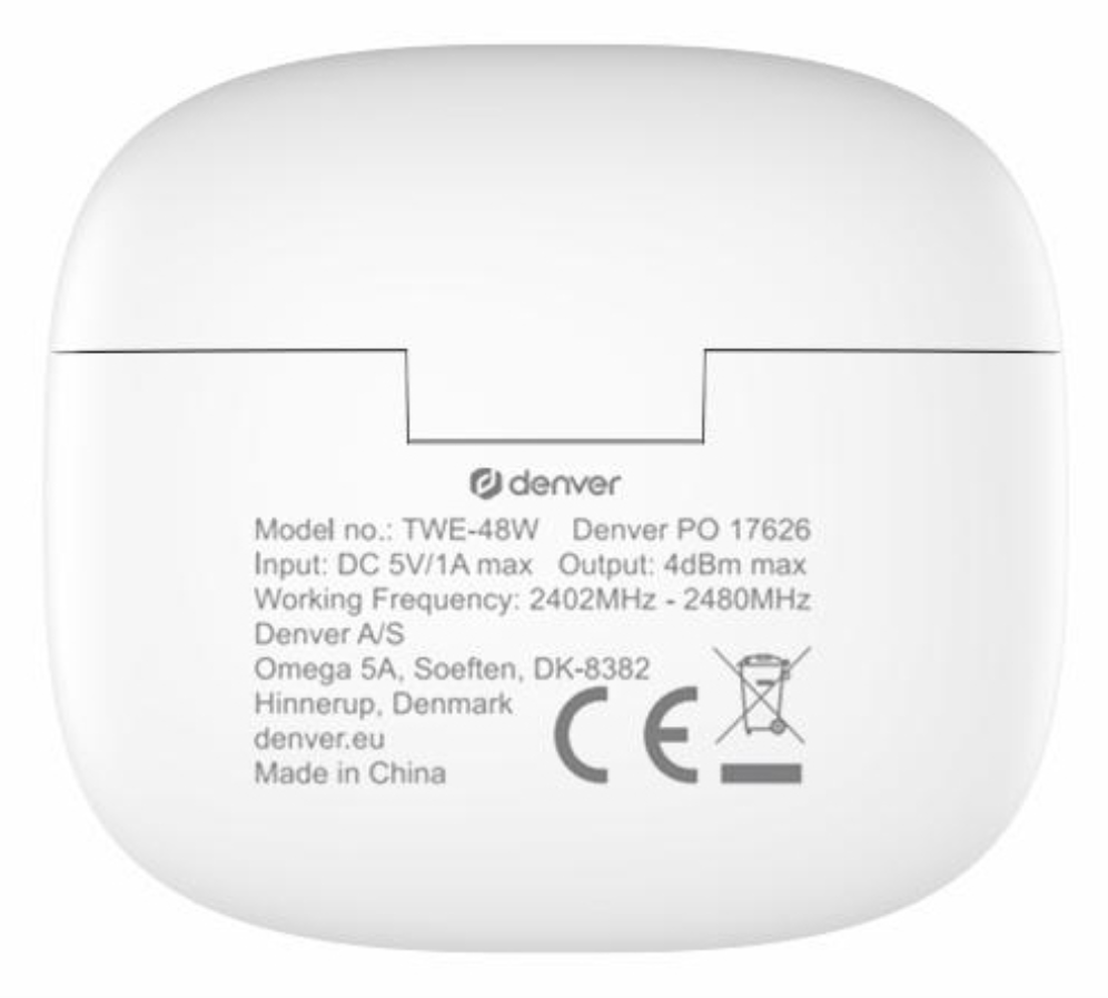 Denver TWE-48W auricular y casco Auriculares True Wireless Stereo (TWS) Dentro de oído Llamadas/Música Bluetooth Blanco