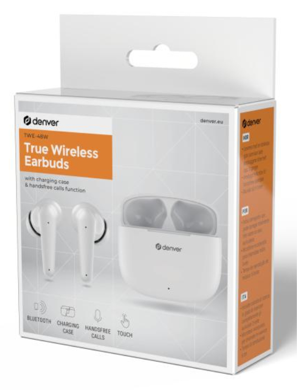Denver TWE-48W auricular y casco Auriculares True Wireless Stereo (TWS) Dentro de oído Llamadas/Música Bluetooth Blanco