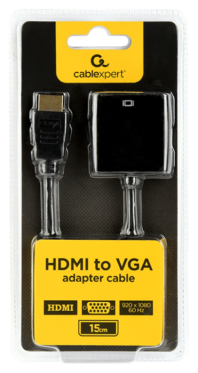 Gembird A-HDMI-VGA-04 adaptador de cable de vídeo 0,15 m VGA (D-Sub) HDMI tipo A (Estándar) Negro