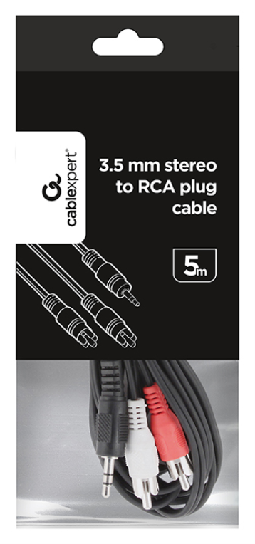 Gembird 5m, 3.5mm/2xRCA, M/M cable de audio 3,5mm Negro, Rojo, Blanco