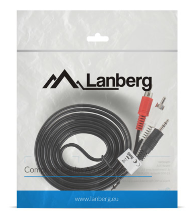 Lanberg CA-MJRC-10CC-0020-BK cable de audio 2 m 3,5mm RCA Negro, Rojo, Blanco
