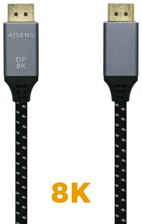 AISENS Cable Displayport V1.4 8k@60hz, DP/M-DP/M, Gris/Negro, 2.0m