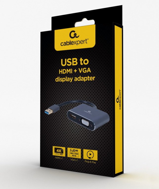 Gembird A-USB3-HDMIVGA-01 Adaptador gráfico USB 3840 x 2160 Pixeles Gris