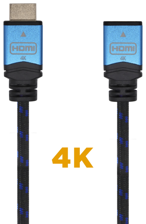 AISENS Cable HDMI V2.0 Prolongador Premium Alta Velocidad / HEC 4K@60Hz 18Gbps, A/M-A/H, Negro/Azul, 2.0m