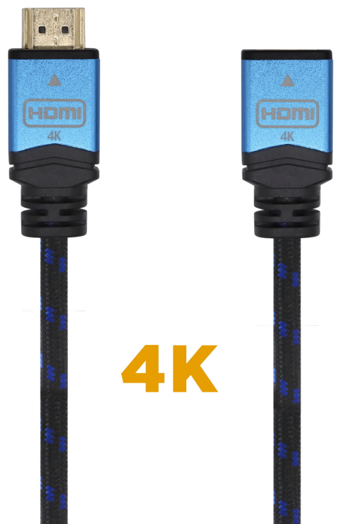 AISENS Cable HDMI V2.0 Prolongador Premium Alta Velocidad / HEC 4K@60Hz 18Gbps, A/M-A/H, Negro/Azul, 2.0m