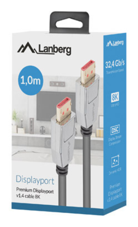 Lanberg CA-DPDP-20CU-0010-BK cable DisplayPort 1 m Negro, Plata