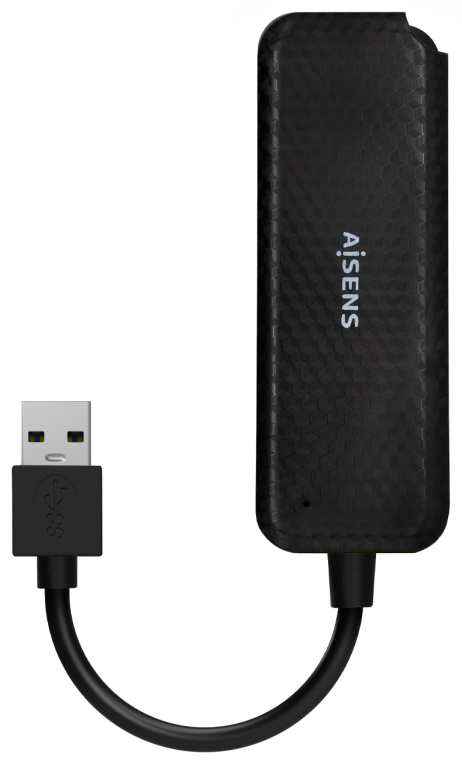 AISENS Hub USB 3.0, Tipo A/M-4x Tipo A/H, Negro, 15cm