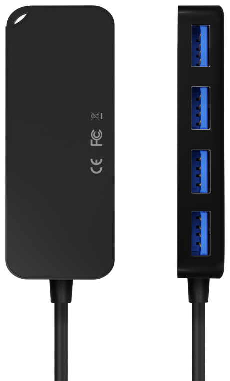 AISENS Hub USB 3.0, Tipo A/M-4x Tipo A/H, Negro, 15cm