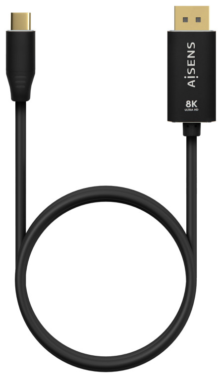 AISENS Cable Conversor Aluminio USB-C a Displayport 8K@60Hz, USB-C/M-DP/M, Negro, 0.8M