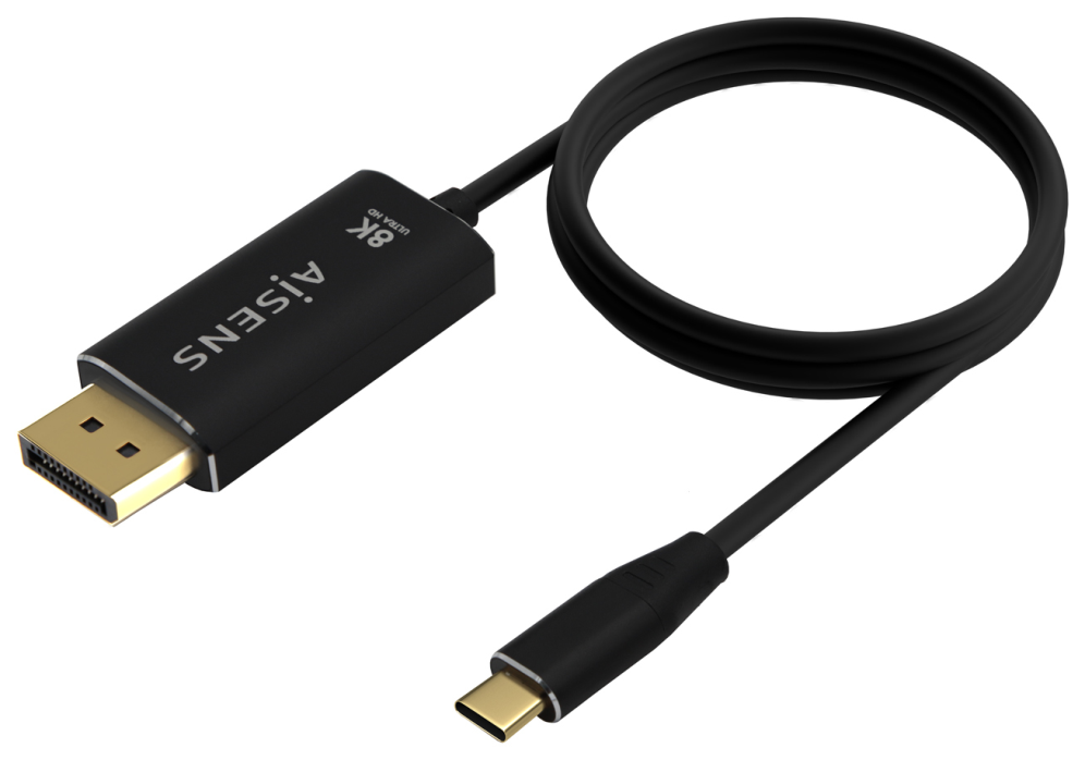 AISENS Cable Conversor Aluminio USB-C a Displayport 8K@60Hz, USB-C/M-DP/M, Negro, 1.8M