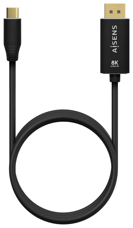 AISENS Cable Conversor Aluminio USB-C a Displayport 8K@60Hz, USB-C/M-DP/M, Negro, 1.8M