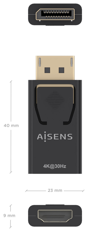 AISENS Conversor Displayport A HDMI 4K@30Hz, DP/M-HDMI/H, Negro